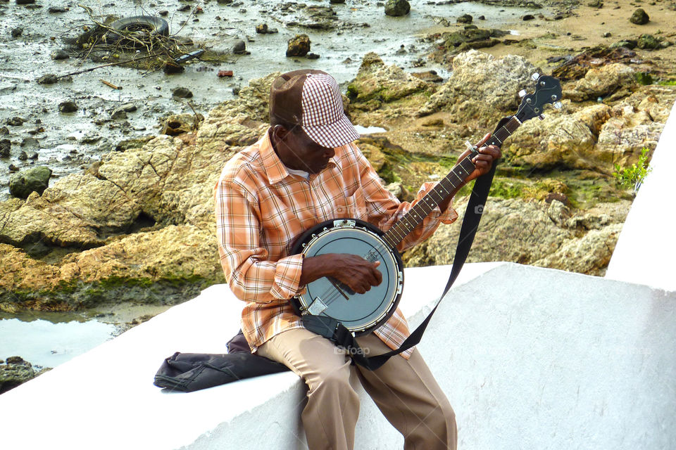 A banjo player in Panama City, Panama