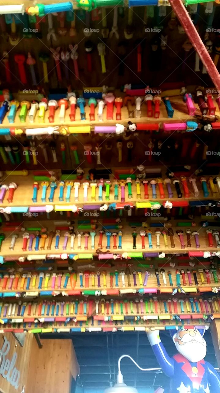 PEZ PEZ PEZ they're everywhere! This was at The Hangout in Gulf Shores, Alabama. They decorated the ceilings and walls in all different PEZ dispensers. What a super creative thing to do!!