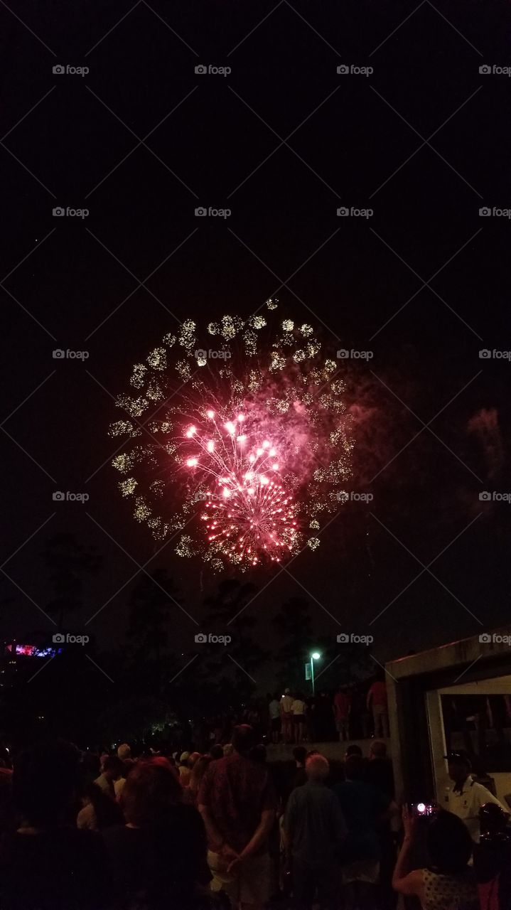 Firework show on Independence Day at Miller Outdoor Theater in Houston Texas!