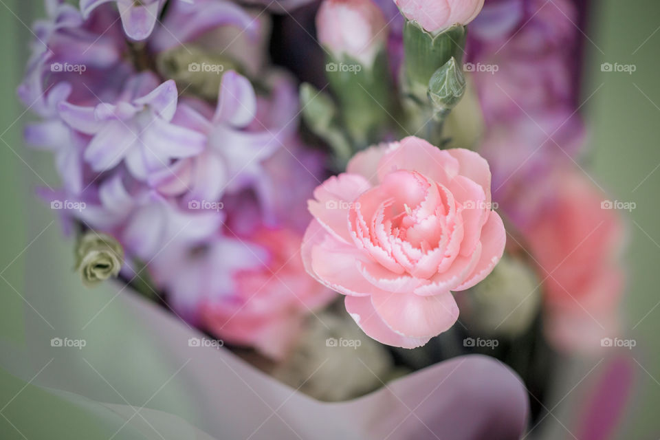 Spring bouquet in pink and purple colors 