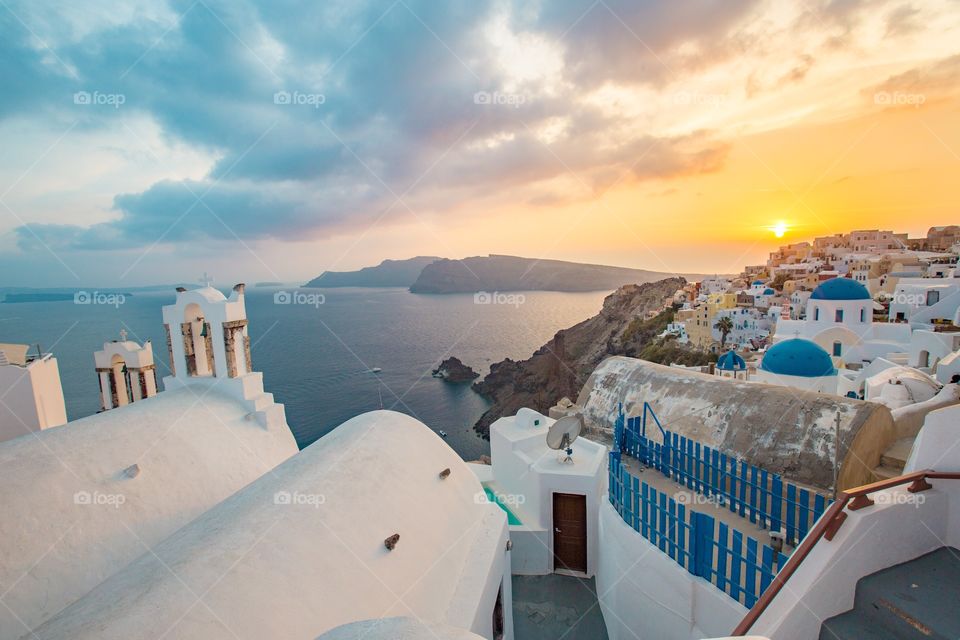 Romantic sunset in santorini 