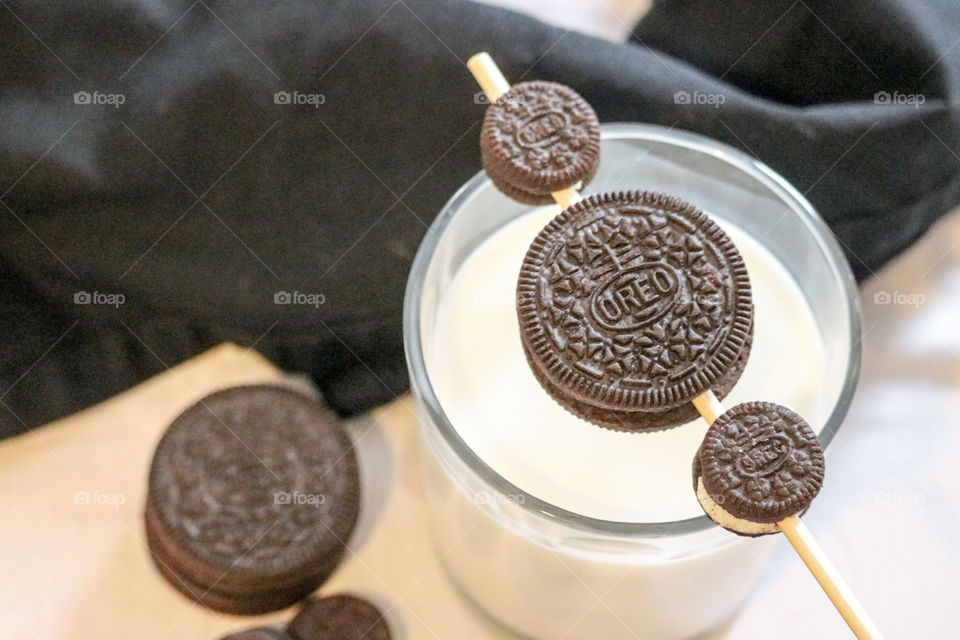 Delicious Oreos and Milk - black and white