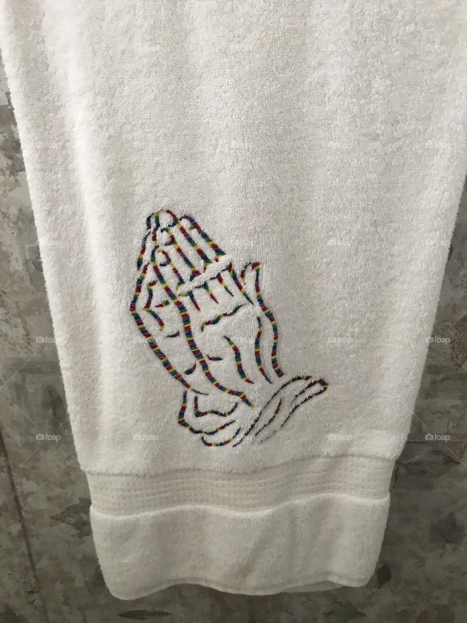 Bathroom towel, praying hands , religious