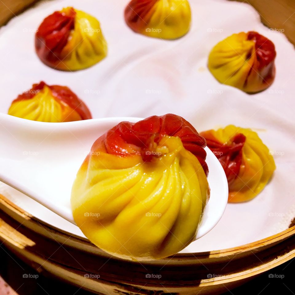 Extreme close-up of Chinese dumpling