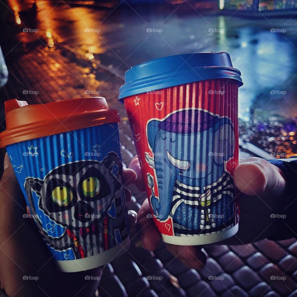 drinking coffee in the rain