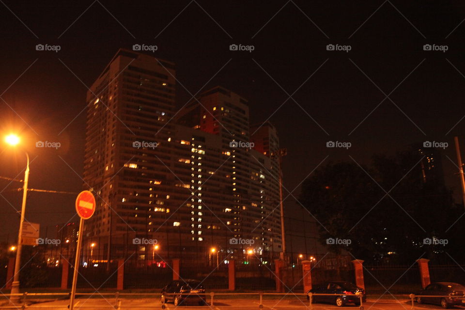 Berth, sunset, river, South port, Moscow, city, night city, Moscow does not sleep