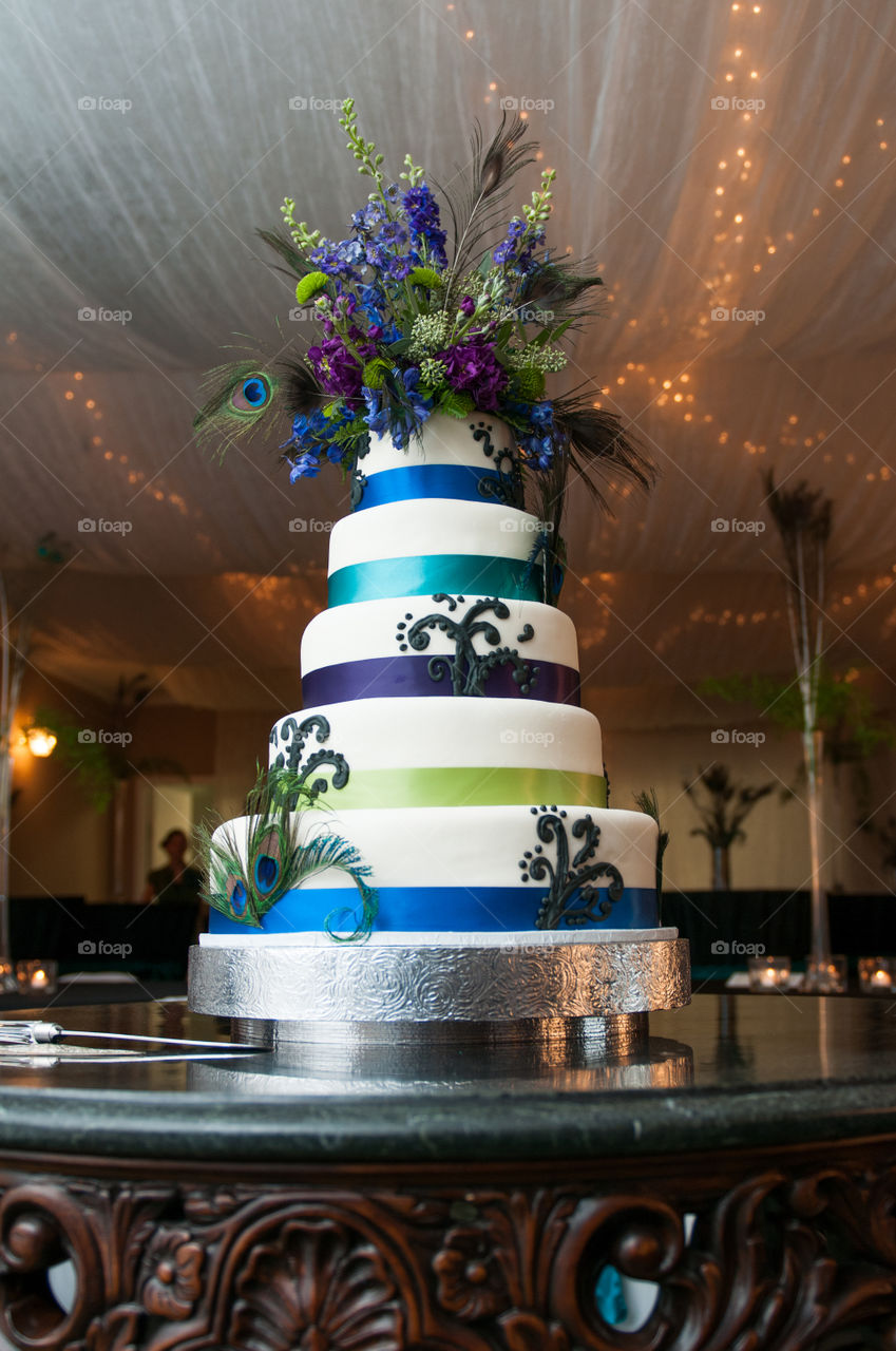 Beautiful peacock wedding cake