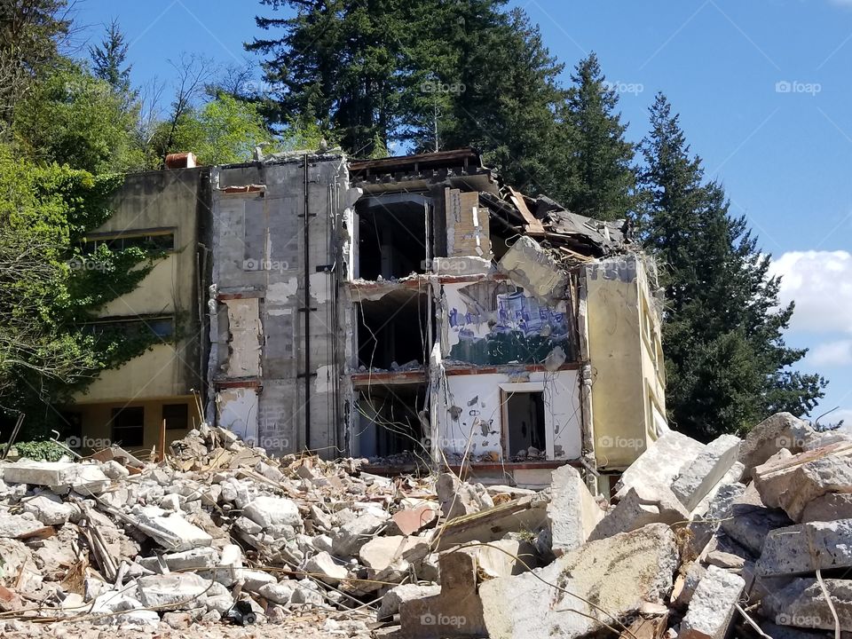 demolishing a old building in Coos Bay Oregon