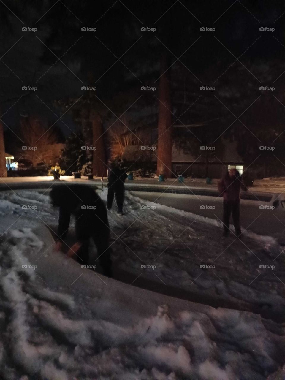 skating on the frozen pool