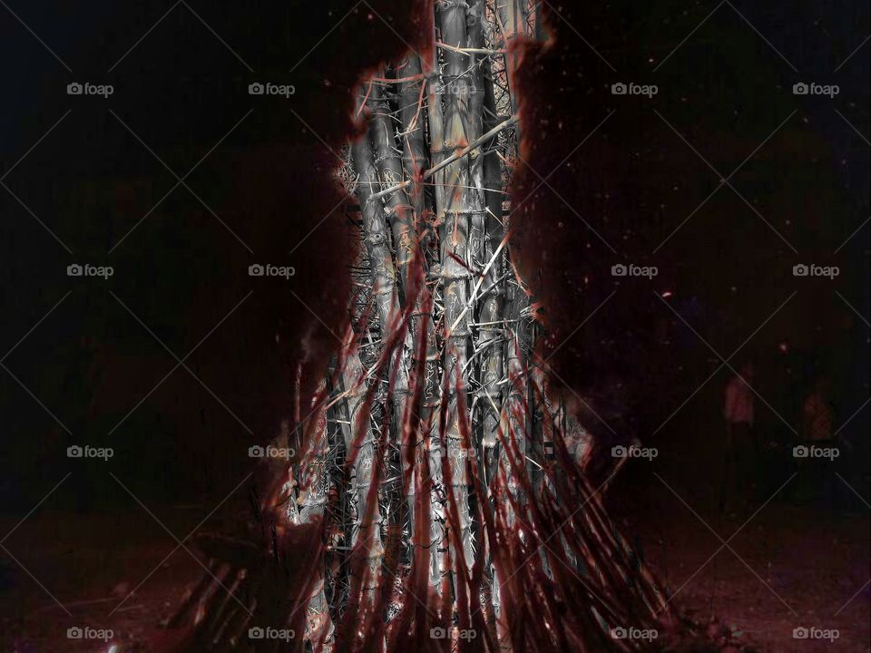 double exposure burning woods with bamboo backgrounds