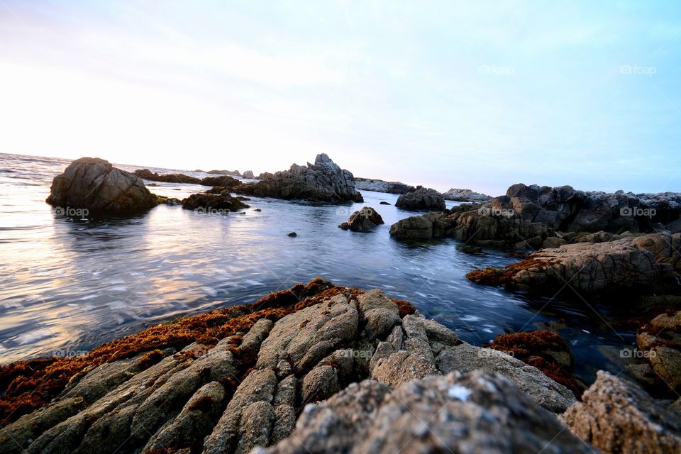 Beautiful sunset at the cliffs and beaches of Monterey in California 