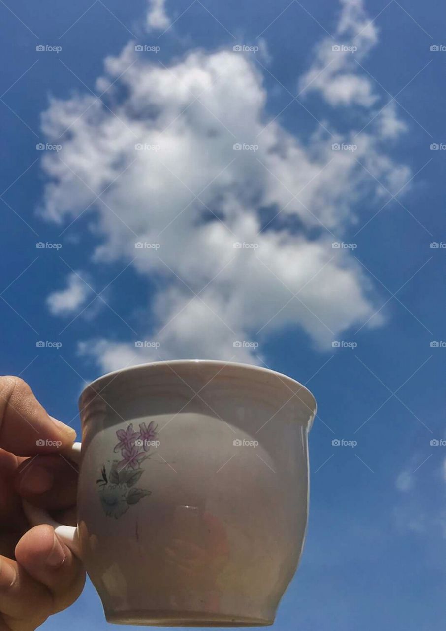 having a cup of tea in the morning