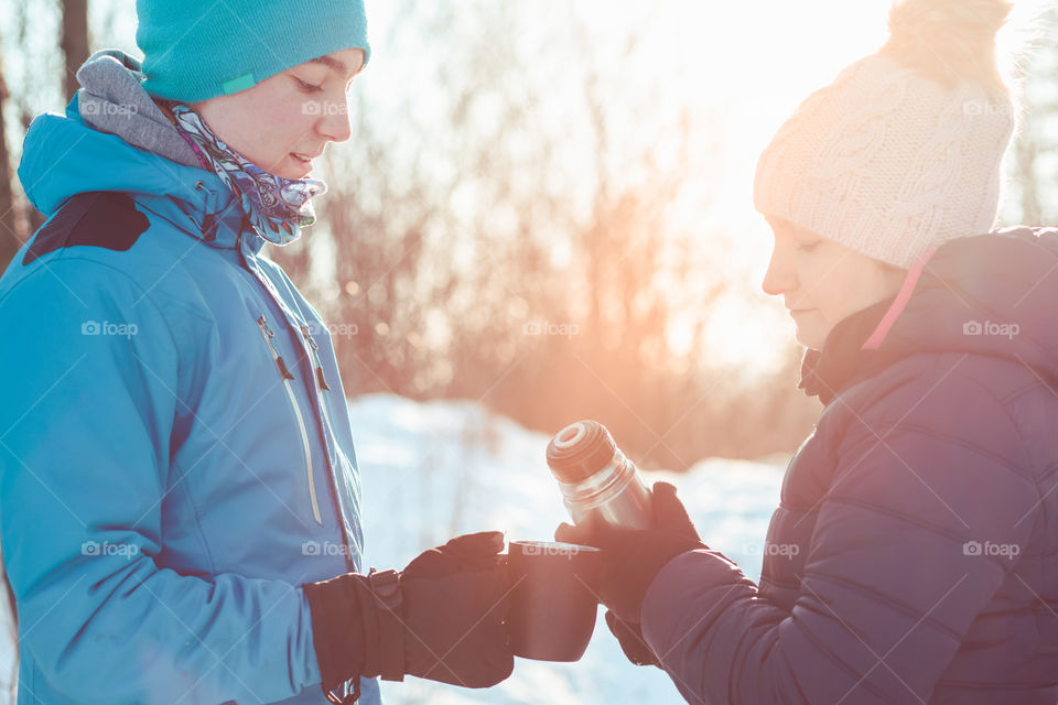 Winter with friends. Spending wintertime outdoors