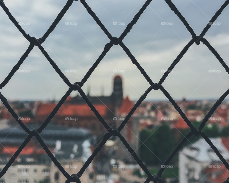 Gdansk city seen through fence