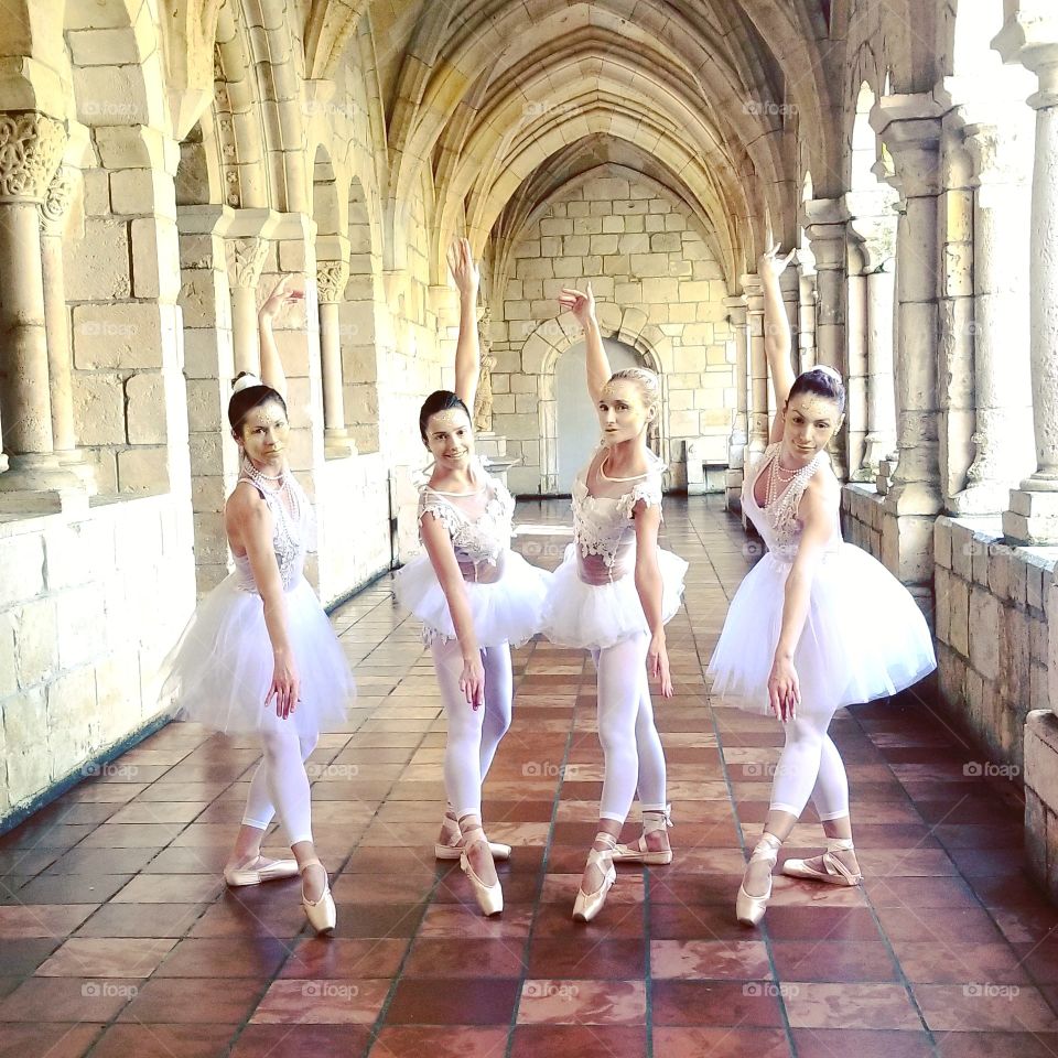 Beautiful Ballet dancers/ballerinas posing and performing for video shoot at Spanish Monastery