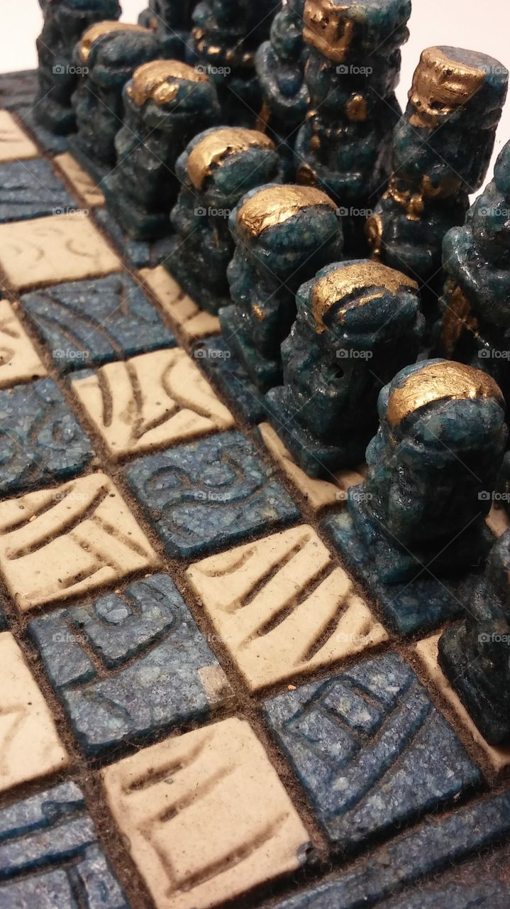 hand carved lava rock chess set from Mexico