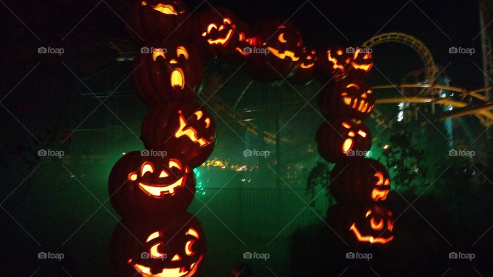 lit up Halloween pumpkin entrance