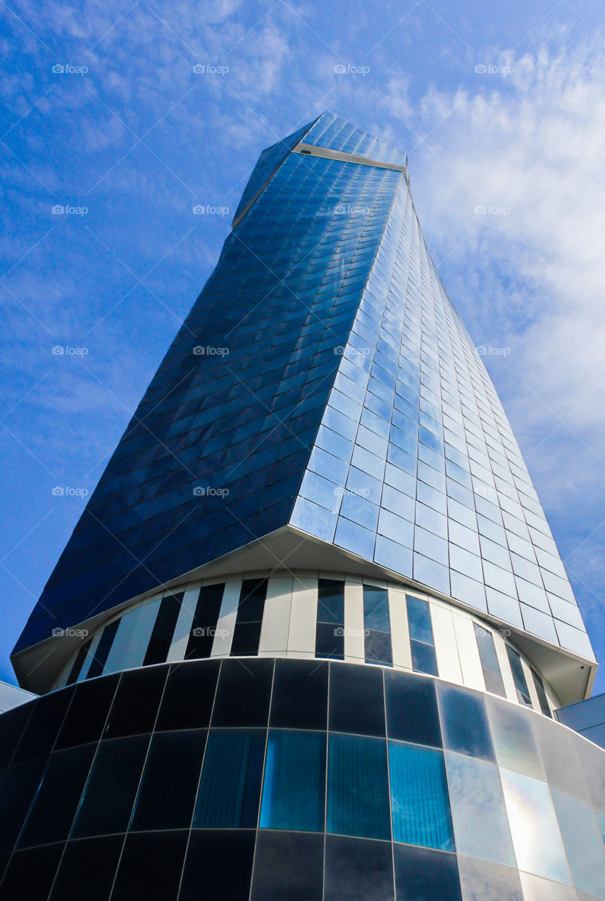 Looking up to top of building . Looking up to top of big tall modern glass building in Sarajevo, Bosnia