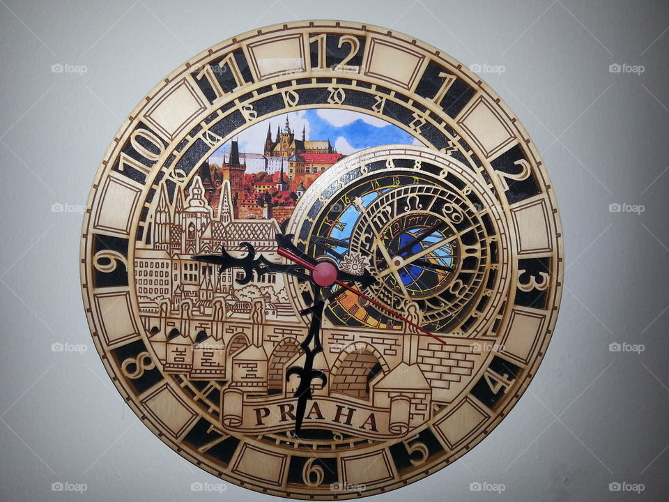 Hand-crafted clock from Prague. wooden clock from Prague