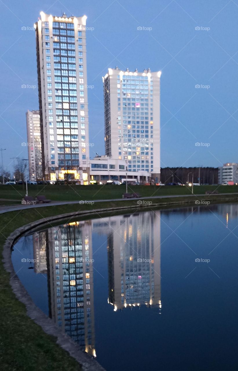 beautiful night light street view, windows magic light, cityscape