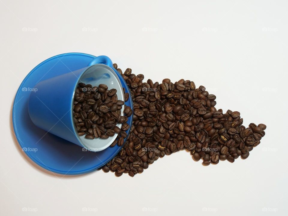 Coffee cup and coffee beans