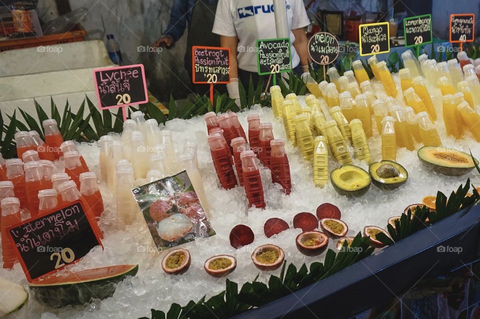 Fresh juice stall at a Thai night market, Chiang Mai 