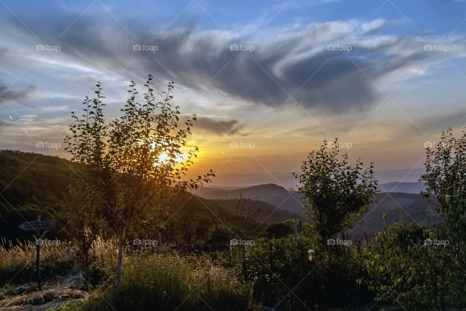 Beautiful sunset in the Mountain in Bulgaria