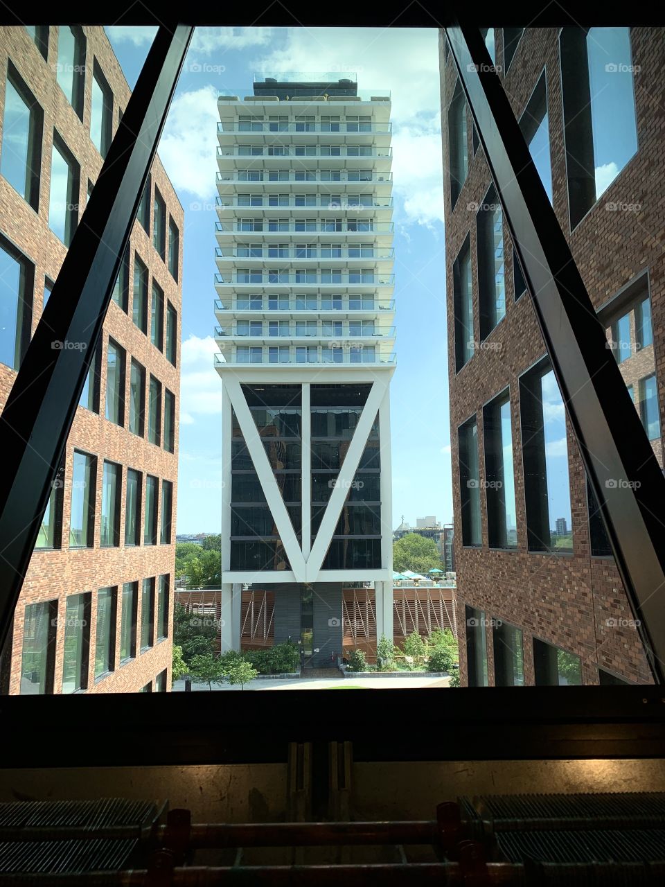 William Vale Hotel seen from office building window, Brooklyn, New York, USA 