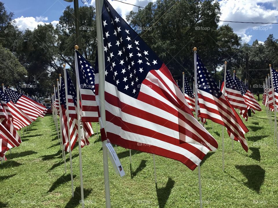 American Flag by Foap Missions - United States of America Flag Colors - White signifies purity and innocence, Red, valor and bravery, and Blue (the broad band above the stripes) signifies vigilance, perseverance & justice