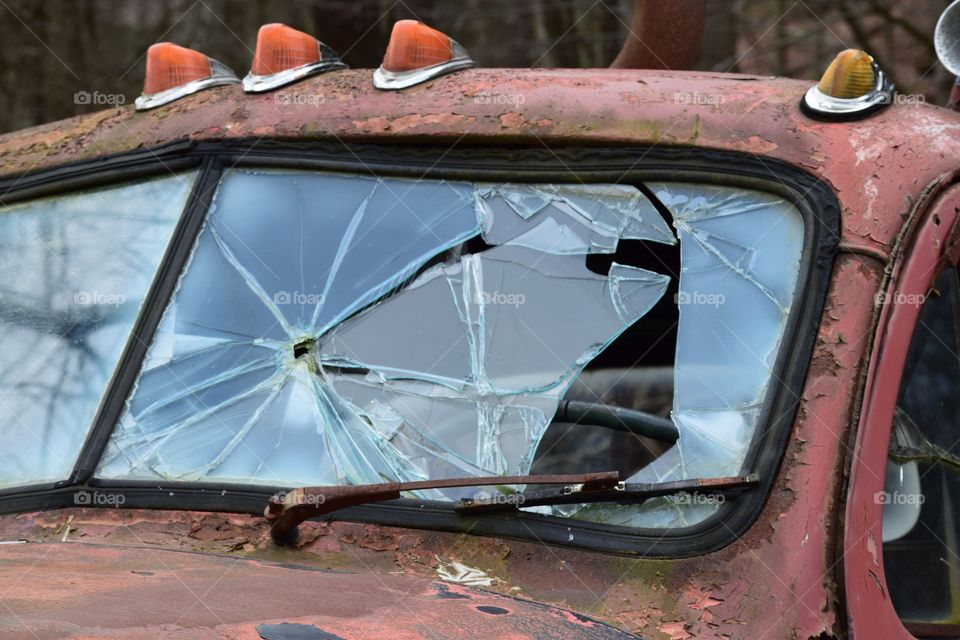 Vintage Truck with Broken Windshield 