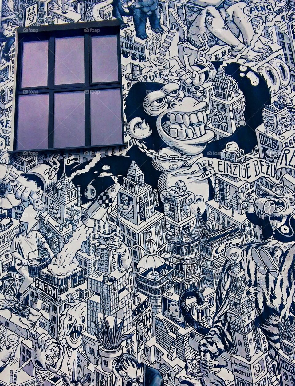 Amazing mural in Berlin with purple window