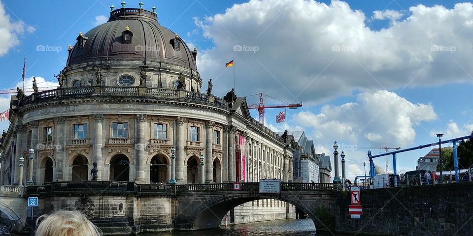 View of the Bode Museum from a boat tour in Berlin, Germany