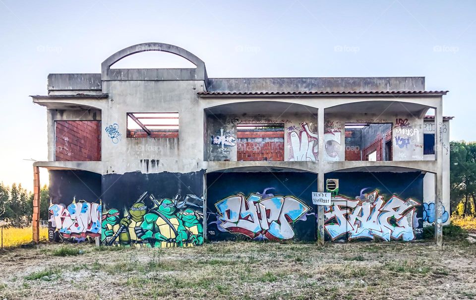 Graffiti and tags on an abandoned and derelict building 