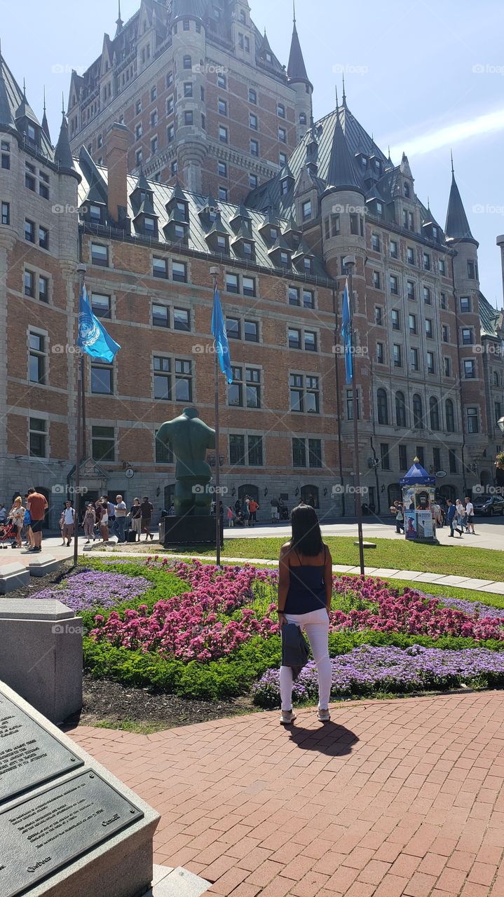 Colorful of summer in beautiful orange hotel at Québec city canada