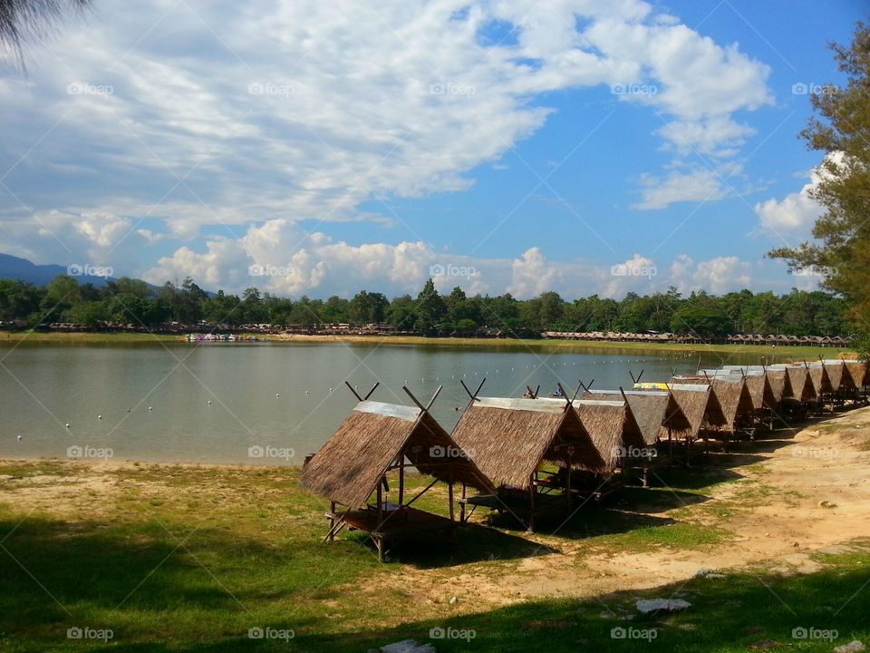 Huts at Huay Thung Tao lake in Chiang Mai