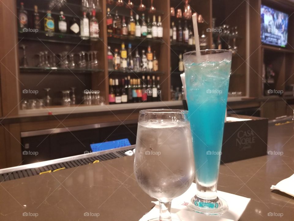 blue drink and water