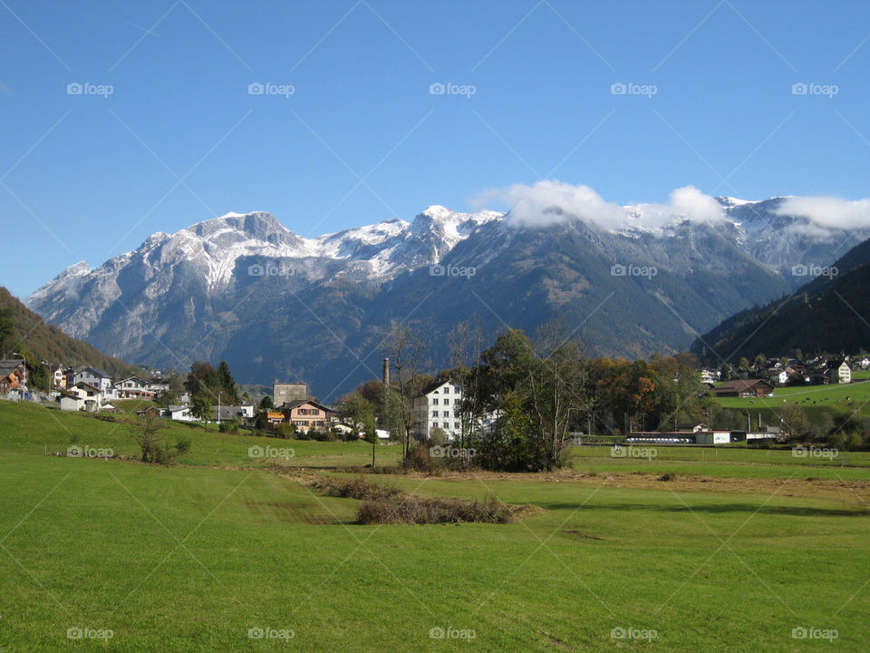 snow field travel mountain by focused