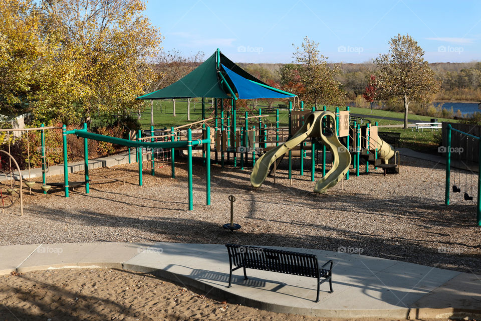 Empty playground on a bright fall day