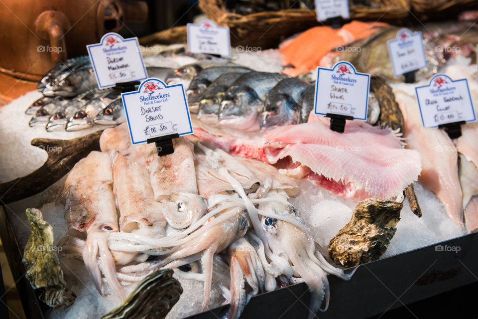 Fish traders at Borough Market in London.