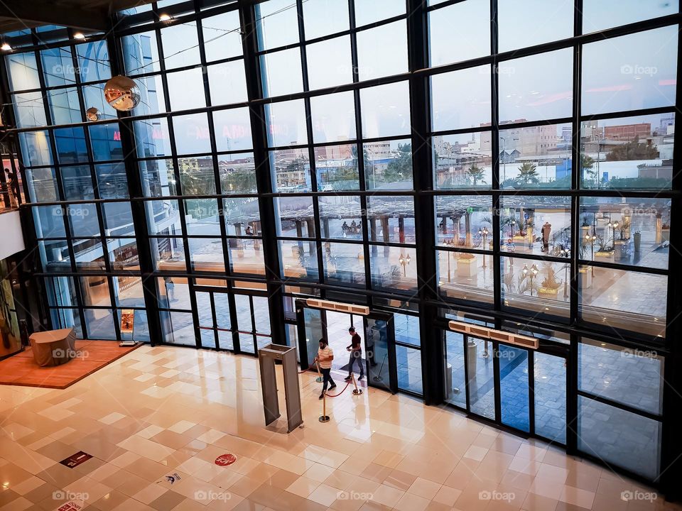 A large shopping mall with a rectangular design