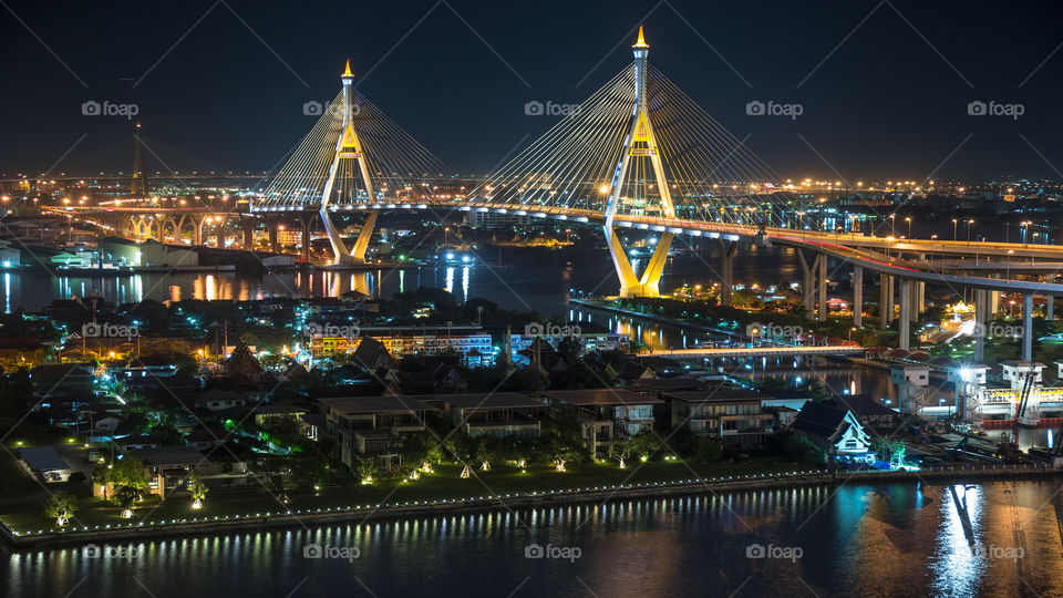 King rama 9 bridge in Bangkok Thailand at night