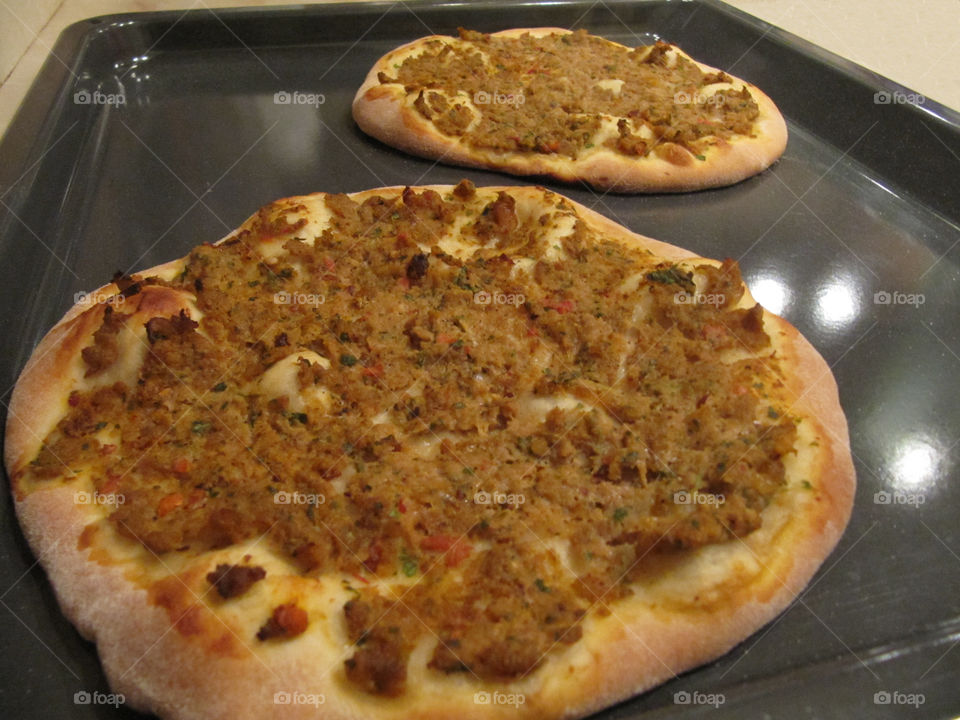 Armenian lamadjo with meat and hot pepper
