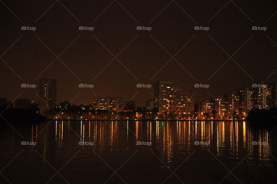 Berth, sunset, river, South port, Moscow, city, night city, Moscow does not sleep