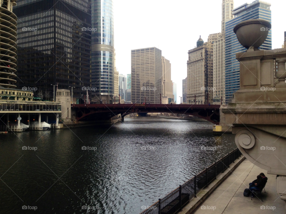 sky clouds buildings river by mengzishiliu
