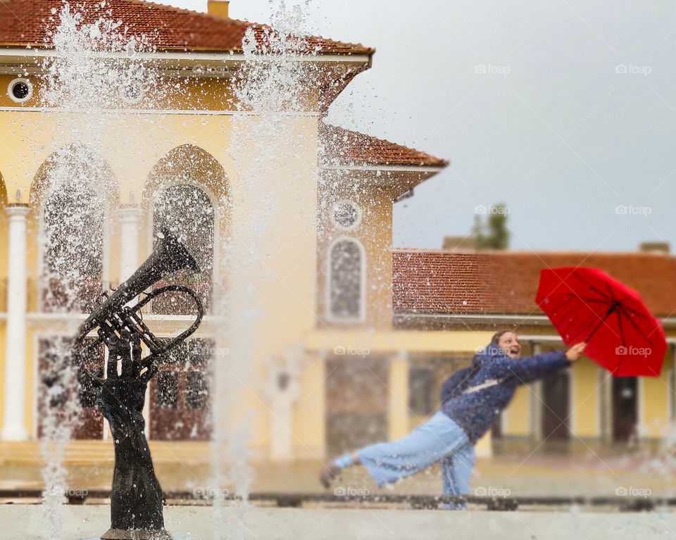 Red umbrella for rainy days