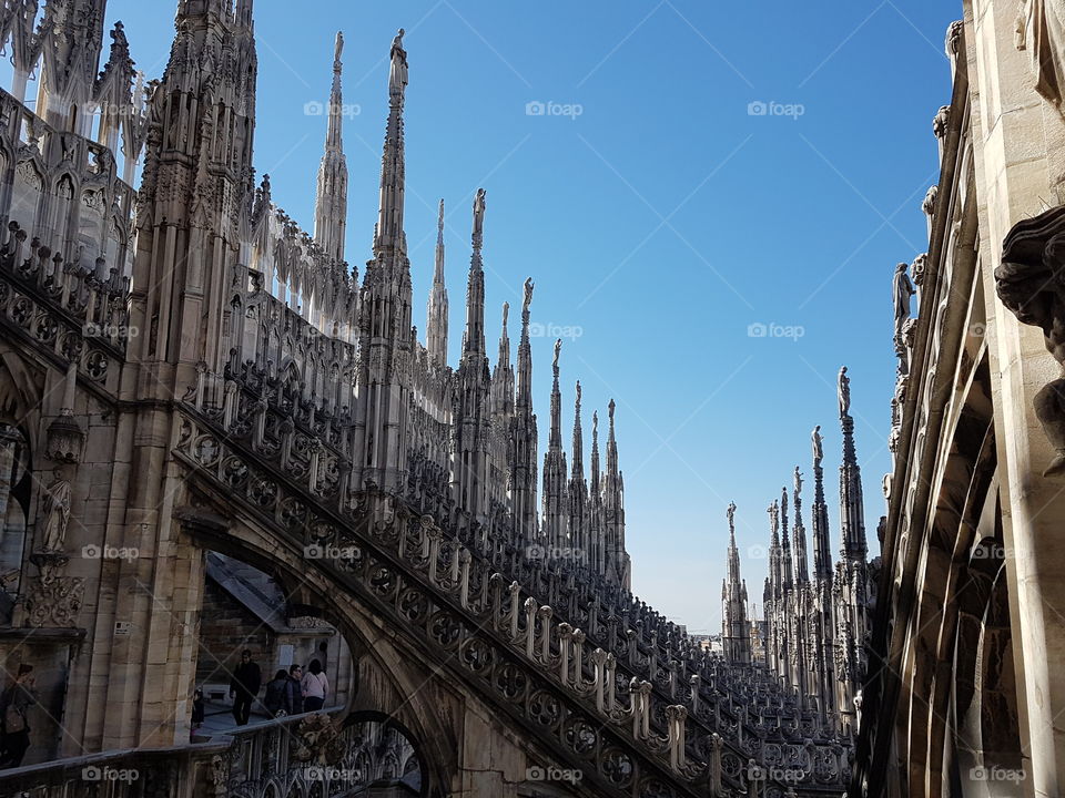 View of the Duomo's roof, the cathedral of Milano, Italy.