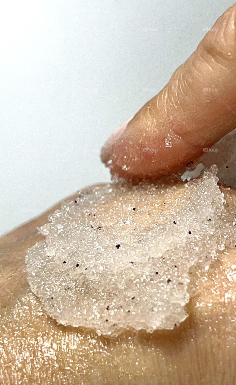Hand scrub application, close-up . 