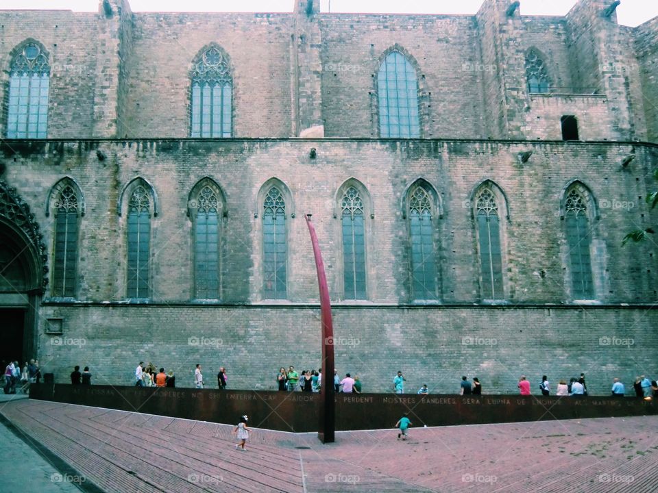 Monument by a church in Barcelona 