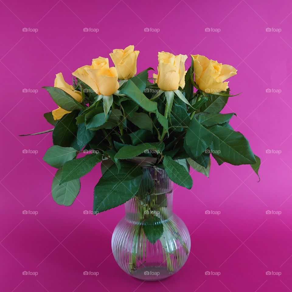 Bouquet of yellow roses in the vase💐