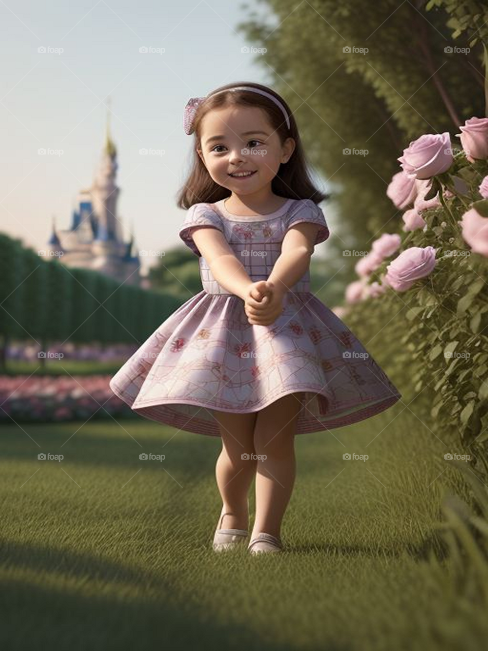 Cute little girl playing in the garden